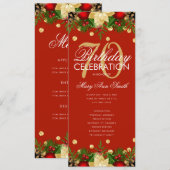 ホリデー70歳誕生日パーティープログラム ゴールド 赤 メニュー 招待状 (正面/裏面)