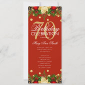 ホリデー70歳誕生日パーティープログラム ゴールド 赤 メニュー 招待状 (正面)