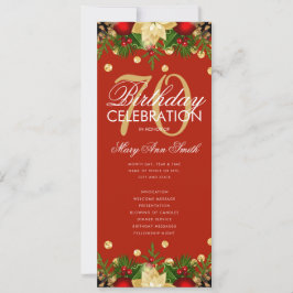 ホリデー70歳誕生日パーティープログラム ゴールド 赤 メニュー 招待状