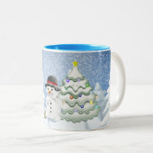 ホリデー |かわいい雪だるまチョコレートウッドランド雪 ツートーンマグカップ (正面右)