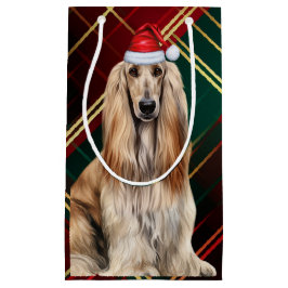 ホリデー アフガンハウンド 犬の休日チェック柄 クリスマス スモールペーパーバッグ