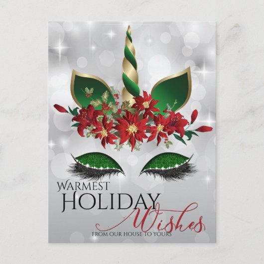 ホリデー ウィッシュ フェスティブ ユニコーン フェース シーズンポストカード (正面)