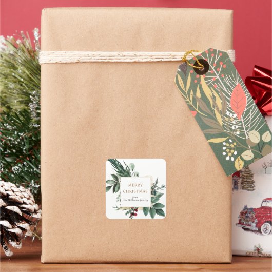 ホリデー ウィンター グリーン メリークリスマス スクエアシール (クリスマス)