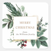 ホリデー ウィンター グリーン メリー クリスマス スクエアシール (正面)