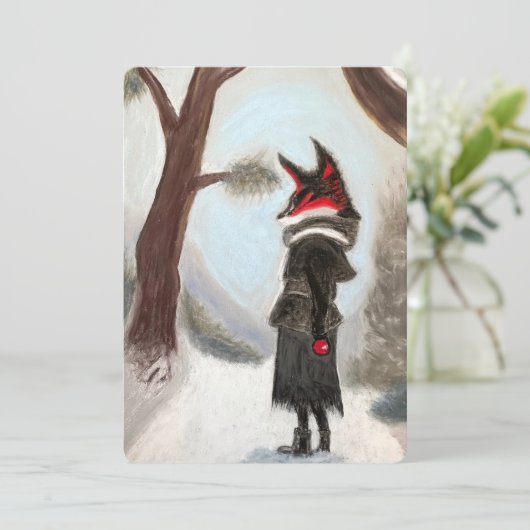 ホリデー ウィンター フォックス 手描き カード (スタンド正面)