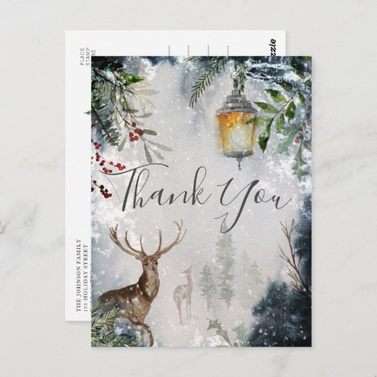 ホリデー ウィンター フォレスト シーン 感謝カード ポストカード (正面/裏面)