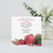 ホリデー ウィンター 赤 オーナメント ブライダルシャワー 招待状 (スタンド正面)