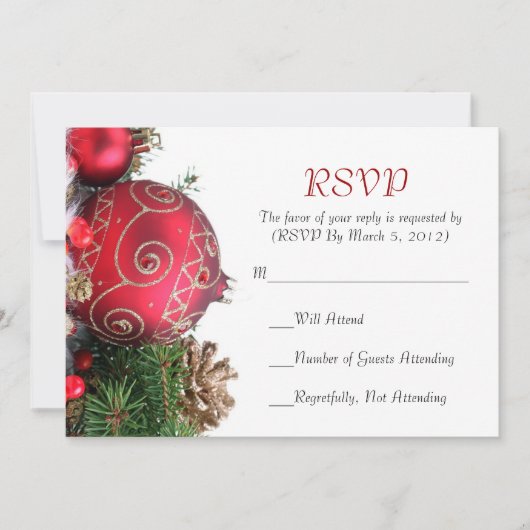ホリデー ウィンター 赤 オーナメント RSVP カード (正面)