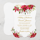 ホリデー ウェディング 水彩 ポインセチア ゴールド 招待状 (正面/裏面)