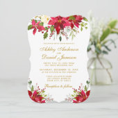 ホリデー ウェディング 水彩 ポインセチア ゴールド 招待状 (スタンド正面)