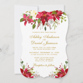 ホリデー ウェディング 水彩 ポインセチア ゴールド 招待状