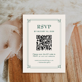 ホリデー ウェディング RSVP と QR コード | アイボリーとグリーン エンクロージャーカード