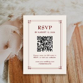 ホリデー ウェディング RSVP と QR コード | アイボリーとレッド エンクロージャーカード
