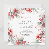 ホリデー・ウォーターカラー・フローラル・スクエア・オープンハウス 招待状 (正面)