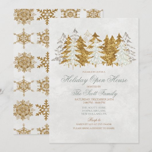 ホリデー オープン ハウス ツリー スノーフレーク インビテーション (正面/裏面)