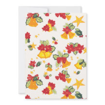 ホリデー カード ベル、ポインセチア、リボン、ホリー