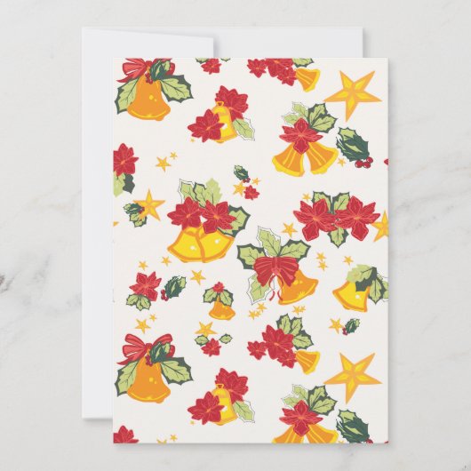 ホリデー カード ベル、ポインセチア、リボン、ホリー (正面)