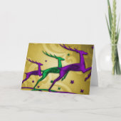 ホリデー カード 紫 緑 金色 トナカイ (正面)