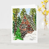 ホリデー キャビン スノー カード (黄色い花)