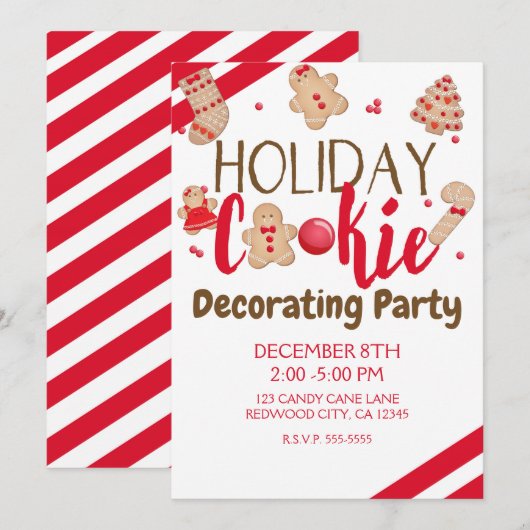 ホリデー・クッキー・デコレーション・パーティーまたは交換 招待状 (正面/裏面)