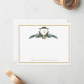 ホリデー クリスマス ウィンター 松ぼっくり クレスト モノグラム ノートカード (正面/裏面インサイチュ)