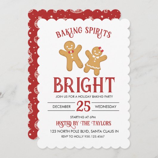ホリデー クリスマス クッキー作りパーティー招待状 (正面/裏面)