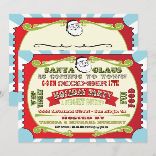 ホリデー クリスマス パーティー チケット 招待状 (正面/裏面)