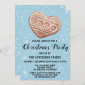 ホリデー クリスマス パーティー ハート クッキー ブルー スノー 招待状 (正面/裏面)