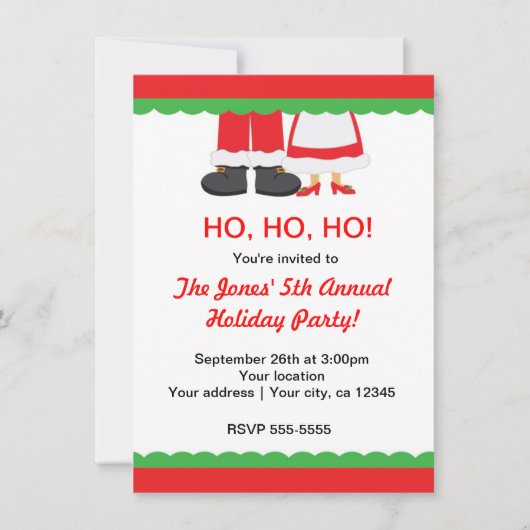 ホリデー クリスマス パーティー メリー フーツ サンタ＆ミセス 招待状 (正面)