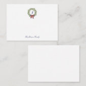 ホリデー クリスマス リース ボウ ステーショナリー モノグラム ノートカード (正面/裏面)