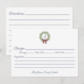 ホリデー クリスマス リース モノグラム 家族のレシピ ノートカード (正面/裏面)