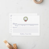 ホリデー クリスマス リース モノグラム 家族のレシピ ノートカード (正面/裏面インサイチュ)