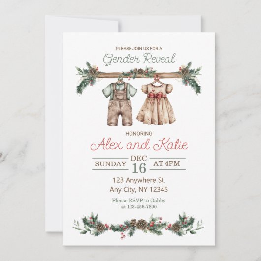 ホリデー クリスマス 性別発表 招待状 (正面)