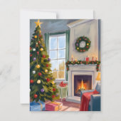 ホリデー+クリスマス | 暖炉とツリーのメリー シーズンカード (正面)