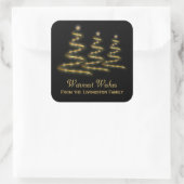 ホリデー ゴールド リボン スタイライズされた クリスマス ツリー ブラック スクエアシール (バッグ)