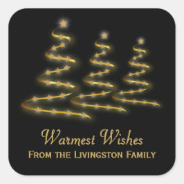 ホリデー ゴールド リボン スタイライズされた クリスマス ツリー ブラック スクエアシール