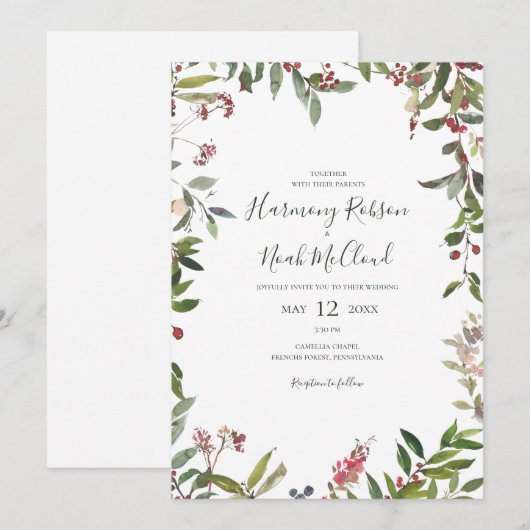 ホリデー シック ボタニカル | ホワイト カジュアル ウェディング 招待状 (正面/裏面)