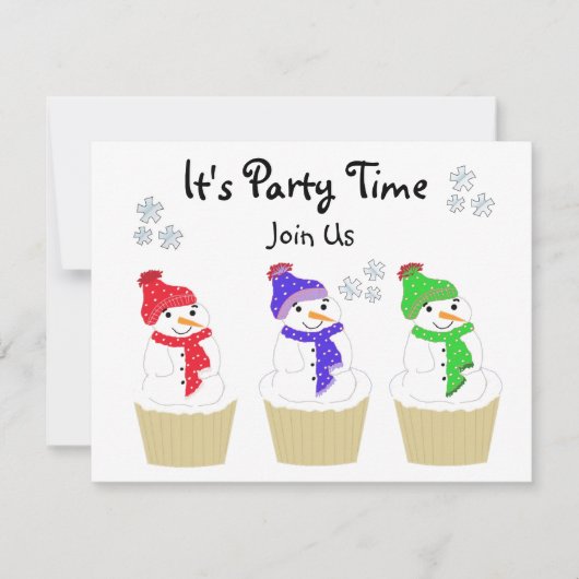 ホリデー スノーマン カップケーキ 招待状 (正面)