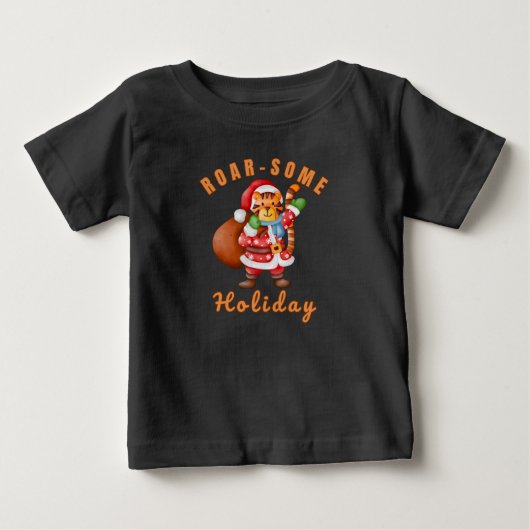 ホリデー・タイガー・サンタが吠える ― おもしろ動物好き ベビーTシャツ (正面)