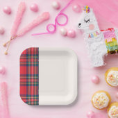 ホリデー タルタン プリード フェスティブ ツートン レッド ブラック ペーパープレート (パーティー)