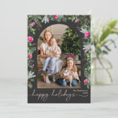 ホリデー ダークグレー ピンク グリーン アーチ フォト シーズンカード (スタンド正面)