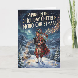 ホリデー・チアをパイプで届ける スコットランドのクリスマスカード カード
