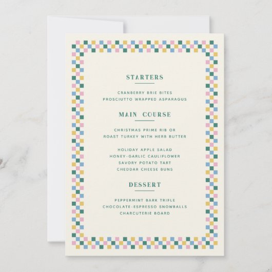 ホリデー チェックボード クリスマス メニュー カード - ティール (正面)
