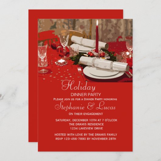 ホリデー・テーブルのディナー・パーティーへの招待 招待状 (正面/裏面)