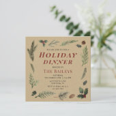 ホリデー ディナー クリスマス ラスティック ウィンター フローラル 招待状 (スタンド正面)