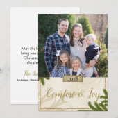 ホリデー パイン ブーケ コンフォート アンド ジョイ フォト グリーティング シーズンカード (正面/裏面)