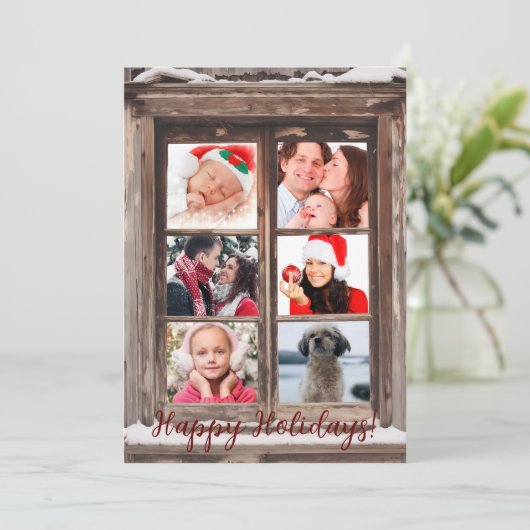 ホリデー ファームハウス 冬 窓 6 枚の写真 シーズンカード (スタンド正面)