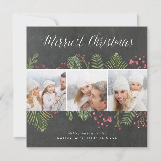 ホリデー フォリア | スクエア フォト コラージュ カード (正面)