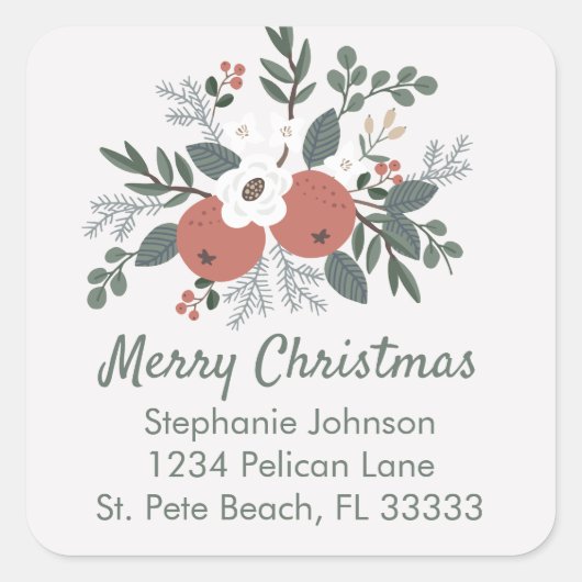 ホリデー フォーク アート フラワー アレンジメント 返送先住所 スクエアシール (正面)