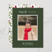 ホリデー フラワーポインセチア シンプルグリーン シーズンカード (正面/裏面)